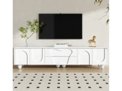 Móvel De Tv*Merax Móvel de TV com pés de madeira - 180 x 40 x 42 cm - com 2 gavetas + 4 portas - aglomerado - Branco