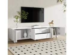 Móvel De Tv*Merax Móvel de TV com pés de madeira - 180 x 40 x 42 cm - com 2 gavetas + 4 portas - aglomerado - Branco