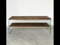 Móvel De Tv*Concept-Usine Móvel de TV contemporâneo em vidro e madeira de 120 cm JOY com arrumação Castanho