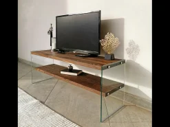 Móvel De Tv*Concept-Usine Móvel de TV contemporâneo em vidro e madeira de 120 cm JOY com arrumação Castanho
