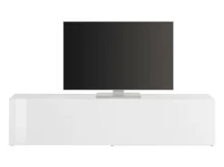 Móvel De Tv|Dmora Móvel de TV cristão, Aparador baixo de sala, Base de móvel de televisão, 100% Fabricado na Itália, 180x30h40 cm, brilhante Branco