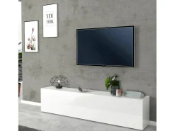 Móvel De Tv|Dmora Móvel de TV cristão, Aparador baixo de sala, Base de móvel de televisão, 100% Fabricado na Itália, 180x30h40 cm, brilhante Branco