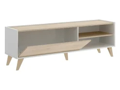 Móvel De Tv*Dmora Móvel de TV Dacerbi, Aparador baixo da sala, Aparador da sala para televisão, 155x43h47 cm, Carvalho e Branco Castanho
