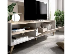 Móvel De Tv*Dmora Móvel de TV Dacerbi, Aparador baixo da sala, Aparador da sala para televisão, 155x43h47 cm, Carvalho e Branco Castanho
