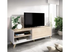Móvel De Tv*Dmora Móvel de TV Dacerbi, Aparador baixo da sala, Aparador da sala para televisão, 155x43h47 cm, Carvalho e Branco Castanho