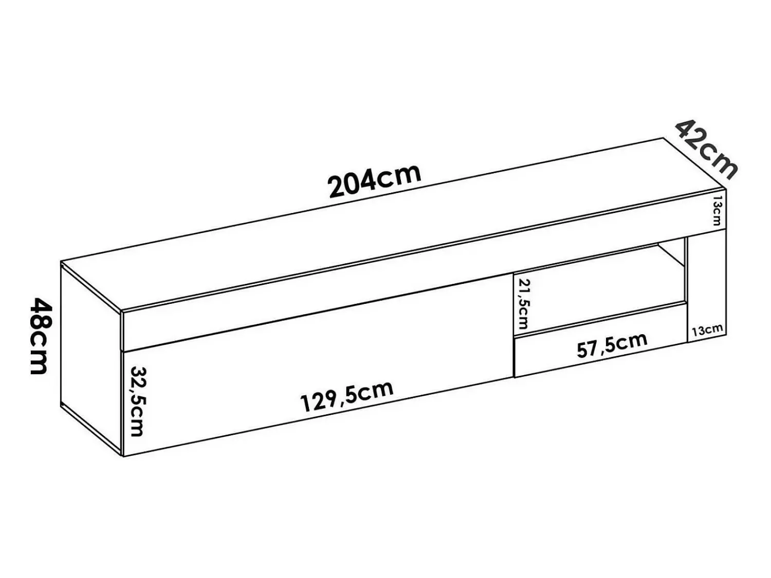 Móvel De Tv*Dmora Móvel de TV Dadl, Aparador baixo da sala, Aparador da sala para televisão, 204x42h48 cm, Carvalho e Branco Castanho