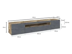 Dmora Móvel de TV Dafrim, Aparador baixo de sala com 3 portas, base de móvel de TV, 100% Fabricado na Itália, 200x40h37 cm, Bordo e Ardósia^ Móvel De Tv