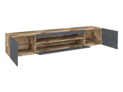 Dmora Móvel de TV Dafrim, Aparador baixo de sala com 3 portas, base de móvel de TV, 100% Fabricado em Itália, 200x40h37 cm, Bordo e Ardósia, com luz LED^ Móvel De Tv