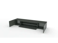 Dmora Móvel de TV Dafrim, Aparador baixo de sala com 3 portas, base de móvel de TV, 100% Fabricado em Itália, 200x40h37 cm, Antracite brilhante, com luz LED^ Móvel De Tv