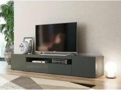 Móvel De Tv*Dmora Móvel de TV Dafrim, Aparador baixo de sala com 3 portas, base de móvel de TV, 100% Fabricado em Itália, 200x40h37 cm, Antracite brilhante Preto