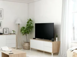 Móvel De Tv*Dmora Móvel de TV Dayha, Aparador para televisão com 2 portas, Móvel de TV para sala, Móvel de TV, Aparador para sala, 130x41h47 cm, Carvalho e Branco Castanho