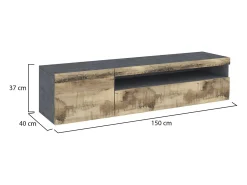 Dmora Móvel de TV Dbele, Aparador baixo de sala, base de móvel de TV, 100% Fabricado em Itália, 150x40h37 cm, Ardósia e Bordo, com luz LED^ Móvel De Tv