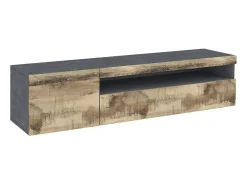 Dmora Móvel de TV Dbele, Aparador baixo de sala, base de móvel de TV, 100% Fabricado em Itália, 150x40h37 cm, Ardósia e Bordo, com luz LED^ Móvel De Tv