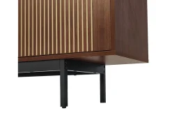 Móvel de TV de 200 cm, Banco de TV moderno com LED, 3 portas listradas e 1 porta de vidro, Suporte de metal^ Móvel De Tv