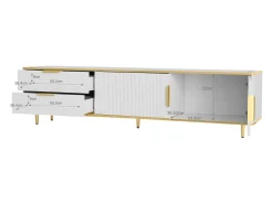 Móvel de TV de 175 cm, com 2 gavetas, 2 portas, pernas e puxadores em metal dourado, padrões esculpidos, estilo escandinavo, mobiliário de sala em madeira -^ Móvel De Tv