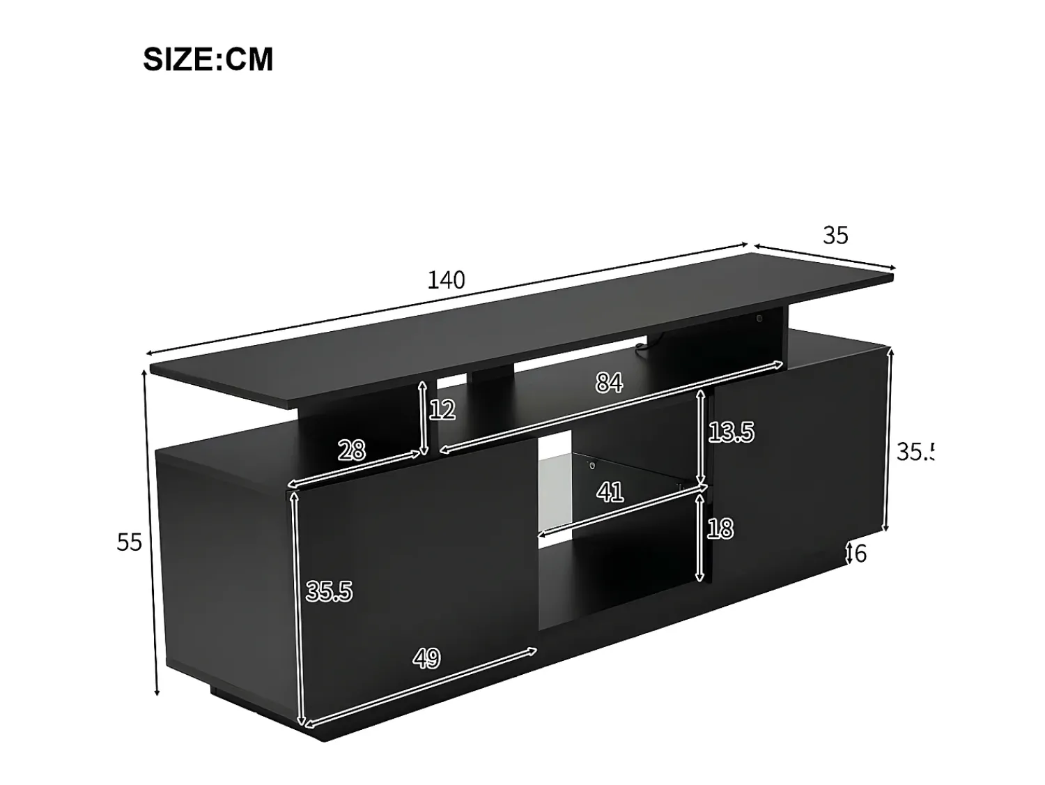 Móvel De Tv|ModernLuxe Móvel de TV de 140 cm com iluminação LED a 16 cores - com divisórias em vidro - Preto