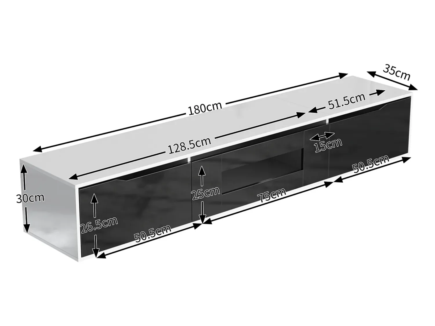 Móvel De Tv* Móvel de TV de 180 cm, com iluminação LED que muda de cor, portas de fole, lacado Móvel de TV de parede, estilo moderno - Preto