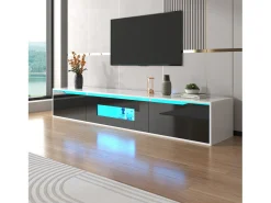 Móvel De Tv* Móvel de TV de 180 cm, com iluminação LED que muda de cor, portas de fole, lacado Móvel de TV de parede, estilo moderno - Preto