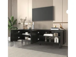 Móvel de TV de 175 cm, Móvel de TV com 4 portas sem puxadores e prateleiras ajustáveis, Preto