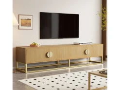 Outlet Móvel de TV de madeira com 4 portas, puxadores semicirculares, unidade de armazenamento moderna para sala de estar Natural claro