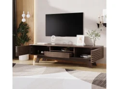 Móvel De Tv* Móvel de TV de madeira, suporte de TV com uma gaveta e duas portas, aparador baixo para sala de estar, 150 x 35 x 44 cm Natural escuro