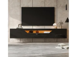 Móvel De Tv|Merax Móvel de TV de parede brilhante - 180 x 37 x 36 cm - com 3 portas + LEDs - para TVs de 75 polegadas - aglomerado - Preto