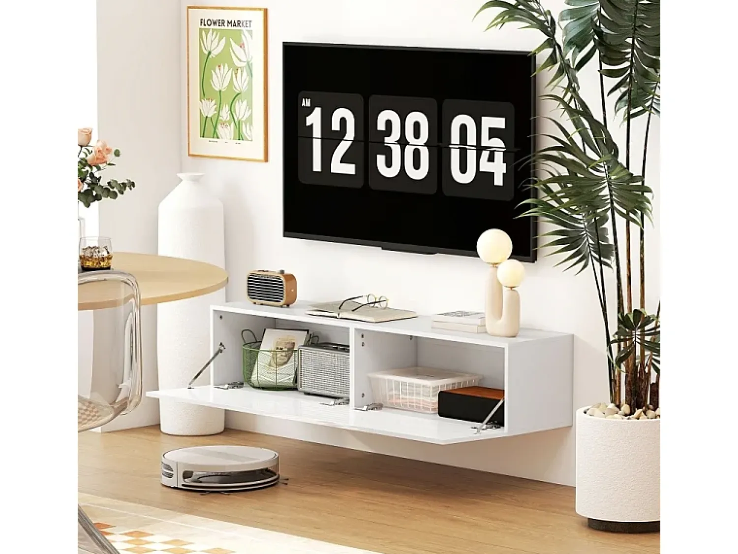 Móvel de TV de parede com 2 portas, rack para TV para sala de estar ou quarto,^ Móvel De Tv