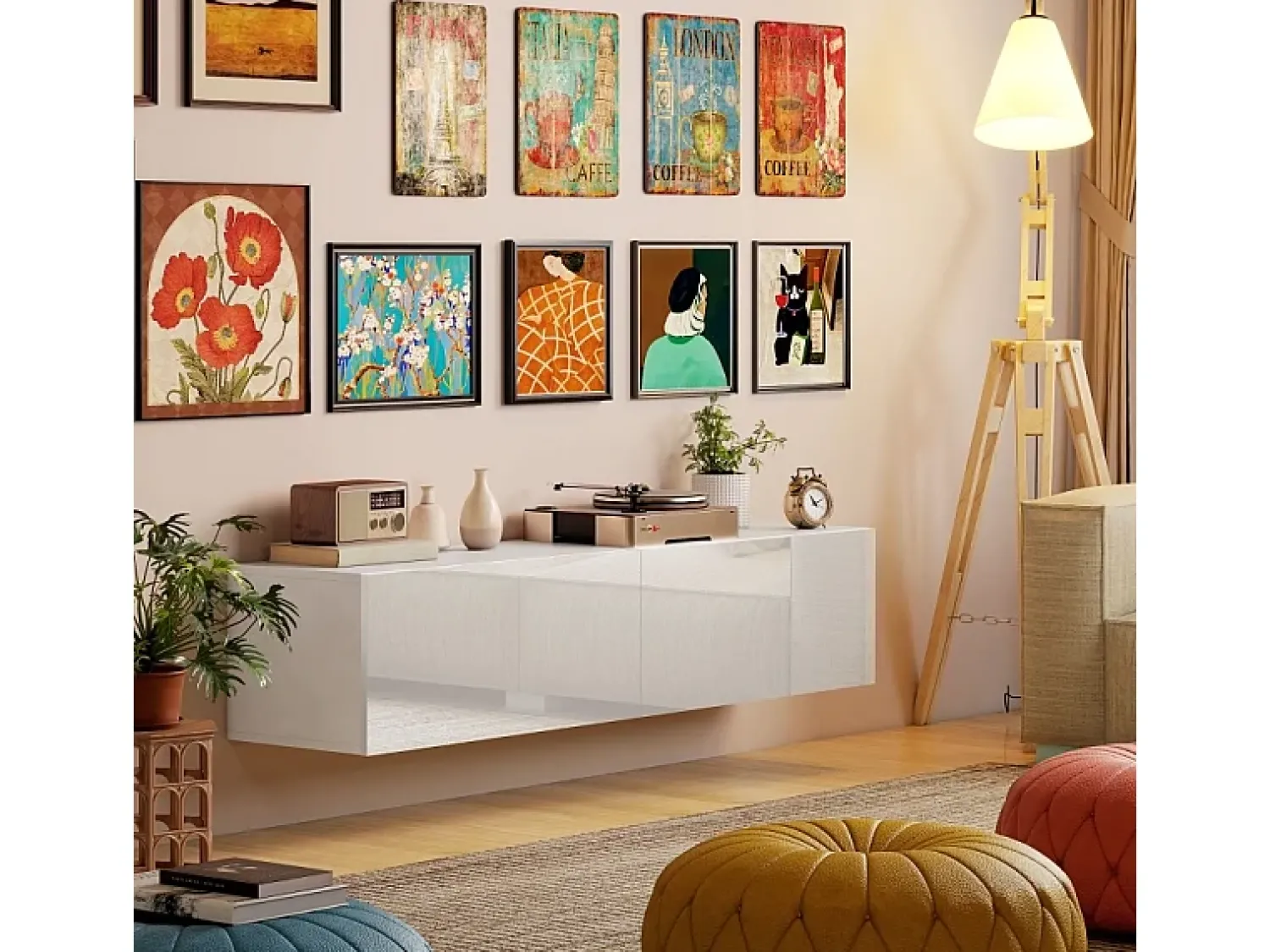 Móvel de TV de parede com 2 portas, rack para TV para sala de estar ou quarto,^ Móvel De Tv