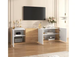 New Móvel de TV de parede para sala de estar, unidade de armazenamento multifuncional, suporte para TV com 3 gavetas, Branco