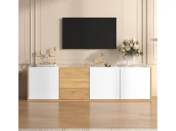 Outlet Móvel de TV de parede para sala de estar, unidade de armazenamento com vários espaços, mesa de TV com 3 gavetas, Branco