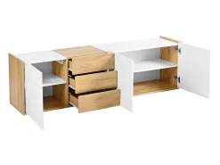 Outlet Móvel de TV de parede para sala de estar, unidade de armazenamento com vários espaços, mesa de TV com 3 gavetas, Branco