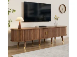 Merax Móvel de TV de vime com porta de correr - 175 x 38 x 45 cm - com 2 gavetas - MDF - natural^ Móvel De Tv