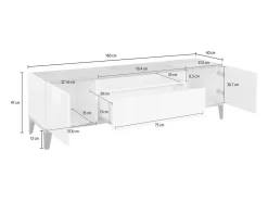 Dmora Móvel de TV Dfigol, Aparador baixo de sala com 2 portas, base de móvel de TV, 100% Fabricado em Itália, 160x40h47 cm, brilhante e ardósia^ Móvel De Tv