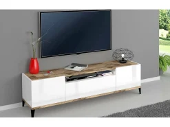 Móvel De Tv|Dmora Móvel de TV Dfigol, Aparador baixo de sala com 2 portas, base de móvel de TV, 100% Fabricado em Itália, 160x40h47 cm, brilhante e Bordo Branco