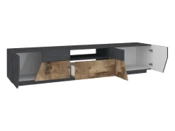 Móvel De Tv|Dmora Móvel de TV Dfilipp, Aparador baixo de sala, Base de móvel de TV, 100% Fabricado em Itália, 220x43h46 cm, Ardósia e Bordo Castanho