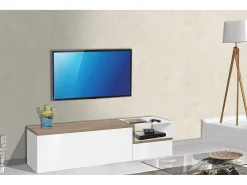 Móvel De Tv*Dmora Móvel de TV Dgal, Aparador baixo de sala com 2 portas, base de móvel de TV, 100% Fabricado na Itália, 160x40h46 cm, brilhante e bordo Branco