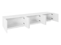 Dmora Móvel de TV Dgil, aparador baixo da sala, base de móvel de TV, 100% Fabricado na Itália, 244x44h46 cm, brilhante Branco