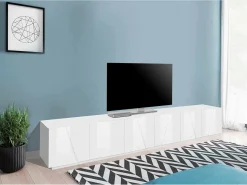 Dmora Móvel de TV Dgil, aparador baixo da sala, base de móvel de TV, 100% Fabricado na Itália, 244x44h46 cm, brilhante Branco