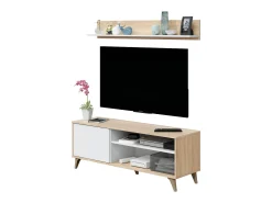Móvel De Tv*Dmora Móvel de TV Dhuijse, Aparador para televisão da sala com 1 porta, Móvel de TV da sala, Aparador design, 135x40h50 cm, Carvalho Castanho
