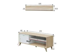 Móvel De Tv*Dmora Móvel de TV Dhuijse, Aparador para televisão da sala com 1 porta, Móvel de TV da sala, Aparador design, 135x40h50 cm, Carvalho Castanho