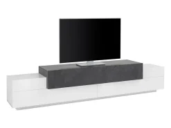 Móvel De Tv|Dmora Móvel de TV Dlamann, Aparador baixo de sala, base de móvel de TV, 100% Fabricado em Itália, 240x45h52 cm, Branco brilhante e ardósia Cinza antracite / Branco