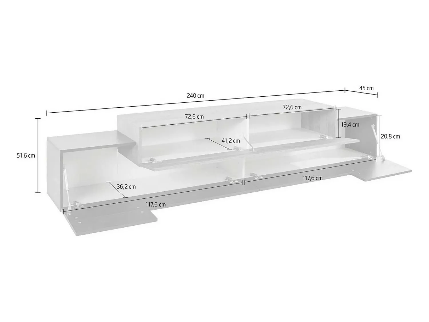Móvel De Tv|Dmora Móvel de TV Dlamann, Aparador baixo de sala, base de móvel de TV, 100% Fabricado em Itália, 240x45h52 cm, Antracite e Bordo Cinzento / Natural claro