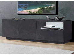 Dmora Móvel de TV Dlandon, Aparador baixo de sala com 2 portas, base de móvel de TV, 100% Fabricado em Itália, 150x43h46 cm, Ardósia^ Móvel De Tv