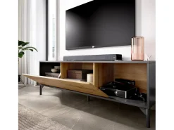 Dmora Móvel de TV Dlell, Aparador baixo da sala, Aparador da sala para televisão, 132x39h44 cm, Carvalho atado e antracite^ Móvel De Tv