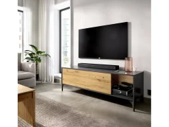 Dmora Móvel de TV Dlell, Aparador baixo da sala, Aparador da sala para televisão, 132x39h44 cm, Carvalho atado e antracite^ Móvel De Tv