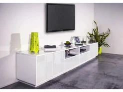 Dmora Móvel de TV Dleott, aparador baixo da sala, base de móvel de TV, 100% Fabricado na Itália, 260x41h46 cm, brilhante^ Móvel De Tv