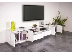 Dmora Móvel de TV Dleott, aparador baixo da sala, base de móvel de TV, 100% Fabricado na Itália, 260x41h46 cm, brilhante^ Móvel De Tv