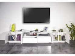 Dmora Móvel de TV Dleott, aparador baixo da sala, base de móvel de TV, 100% Fabricado na Itália, 260x41h46 cm, brilhante^ Móvel De Tv