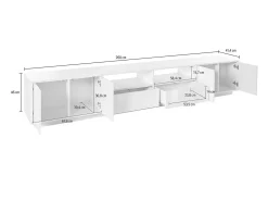 Dmora Móvel de TV Dleott, aparador baixo da sala, base de móvel de TV, 100% Fabricado na Itália, 260x41h46 cm, brilhante^ Móvel De Tv