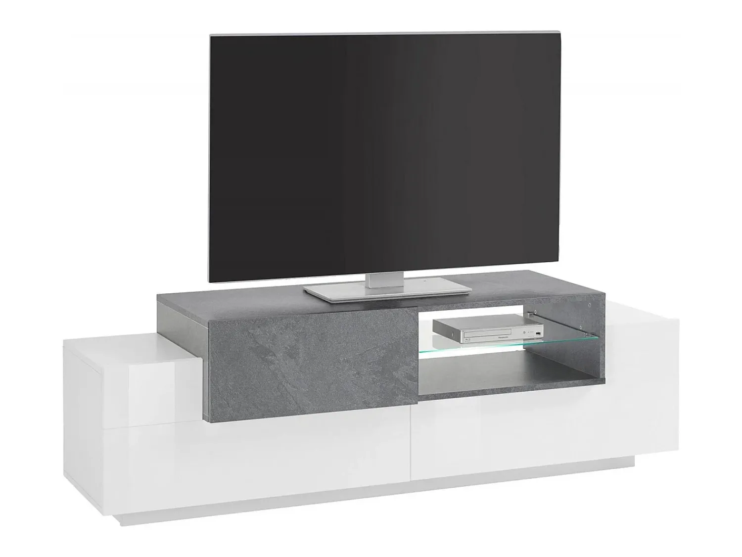 Móvel De Tv*Dmora Móvel de TV Dlodrin, aparador baixo da sala, base de móvel de TV, 100% Fabricado na Itália, 160x45h51 cm, Branco brilhante e ardósia Cinzento / Branco